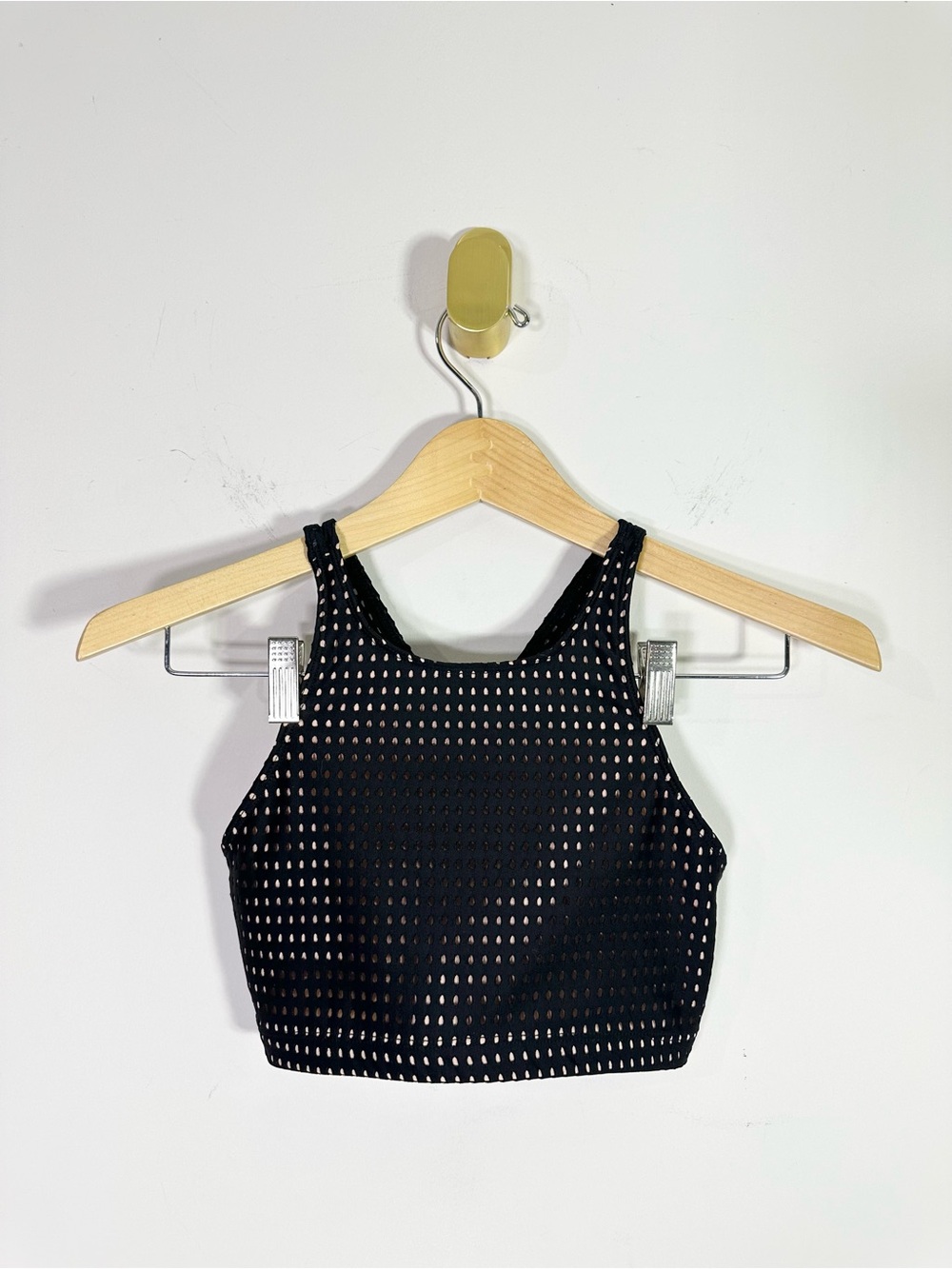 Onzie Black Nude Laser Cut Dot Overlay Racerback Sports Bra